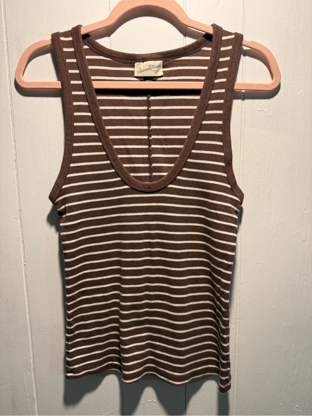 Universal Thread Brown and Cream Striped Ribbed Tank Top